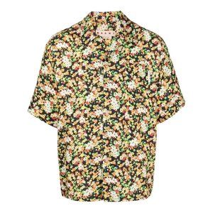 Marni Lovers Prairie Viscose Toile Black Flowers Camp Collar Bowling Shirt (50)